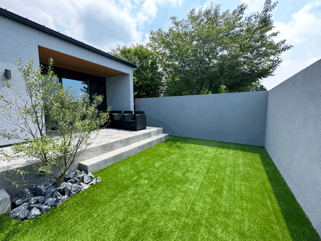 富士市の家づくりで人気のオリーブの木。乾燥に強く育てやすい外構植栽として白い外壁と相性の良い事例