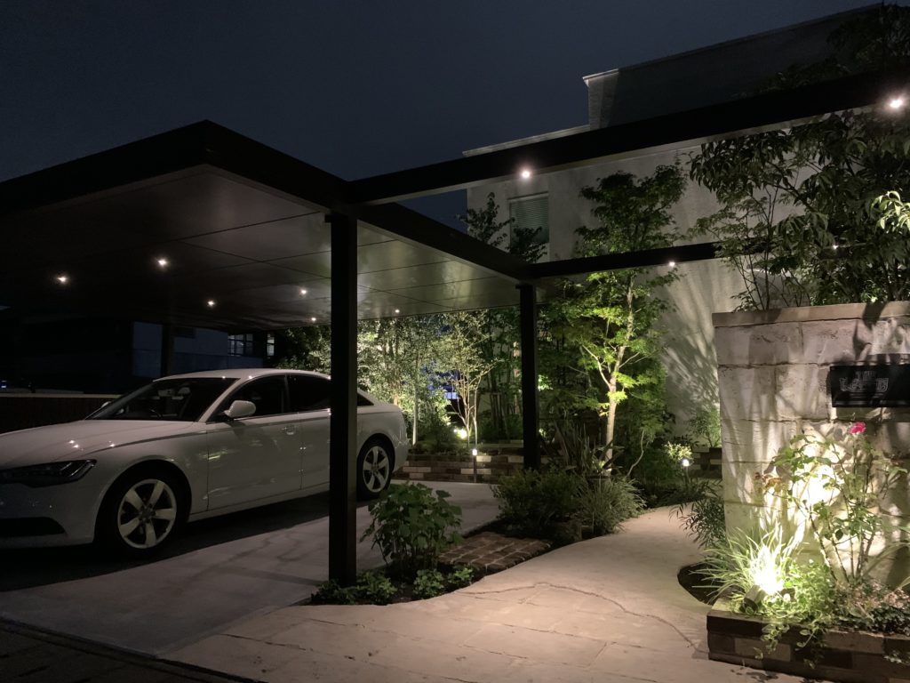 富士市の新築外構で植栽と余白、ライティングをバランスよく取り入れたおしゃれな庭